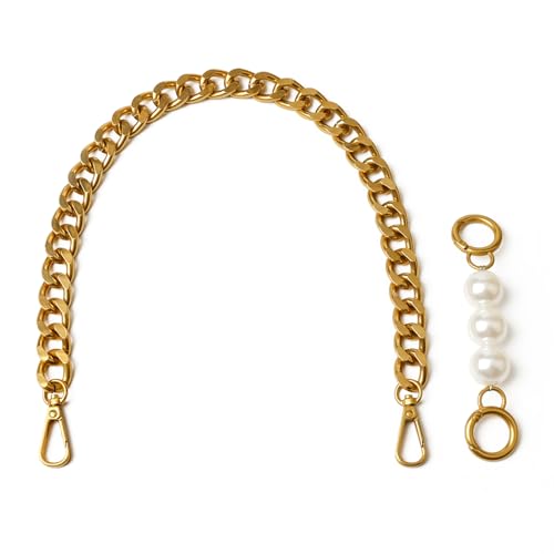 Beaulegan Asas gruesas de cadena para bolsa, correa corta de repuesto para bolso, juego de 2 piezas, cadena de 45 cm de largo + extensor de perlas de 13 cm (latón)