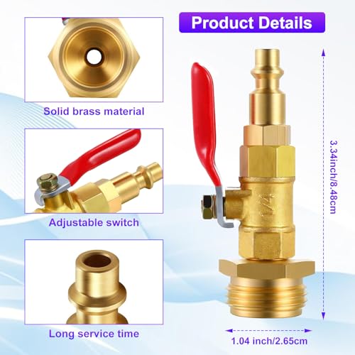 Image of RV Winterize Blowout Adapter with Ball Valve: Solid Brass air compressor with 1 /4 inch Quick Plug and 3 /4 inch Garden Water Hose for RV Camper Trailer and Boat