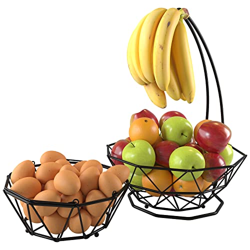Fruit Basket with Banana Hanger and Fruit Bowl. Kitchen Counter Fruit Bowl with Banana Holder used...