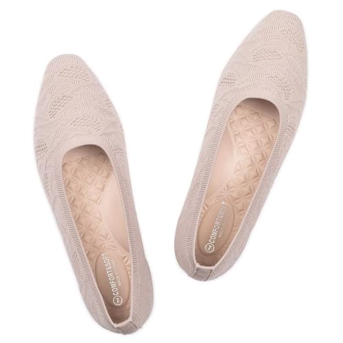 Frank Mully Damen-Sandalen mit Flacher eckiger Zehenpartie gestrickt bequem elegant und alltagstauglich leicht und komfortabel Helles Kamel 40 EU