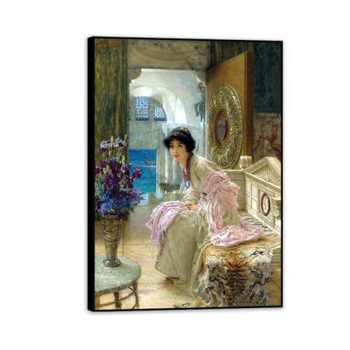 Reproduction de peinture à l'huile Regarder et attendre Alma-Tadema grand tableau cadre noir