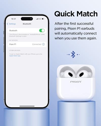 Image of PISEN Wireless Earbuds in-Ear Headphones - P1 Bluetooth 5.3 HiFi Stereo Bluetooth Earbuds with Mic in-Ear Call, IPX5 Waterproof Sport Lightweight Ear Buds Wireless Bluetooth for Phone, White