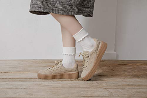 Sryl Women Ankle Socks Ruffle Turn-Cuff,Lovely Double Needle Solid Color Edge Relent Girl Socks (3 Pairs-White) #TOP2