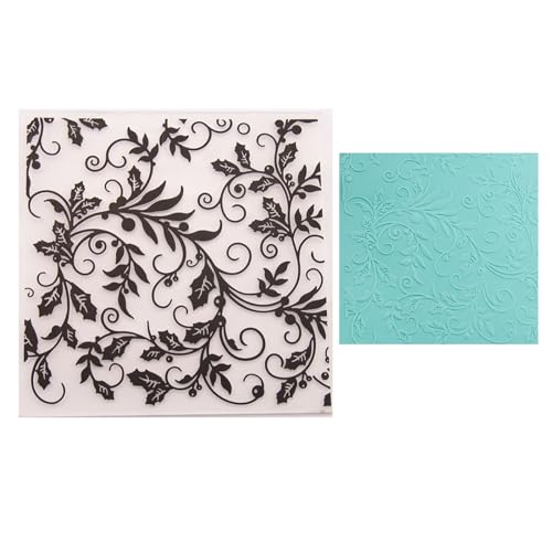 DIYology Christmas Leaves Texture Plastic Embossing Folders for Cards Making Berry Branches Embossing Stencils for DIY Paper Crafts Scrapbooking Polymer Clay Decoration