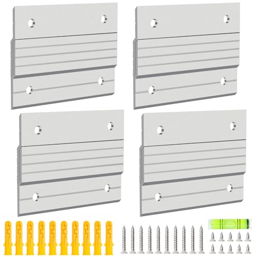 4 Pairs French Cleat Picture Hanger, Luxiv Metal Mounting Bracket for Photo Frames Aluminum Z Hanger, Wall Mount Mirror Bracket Z Bar Hanging Picture Ledges with Screws, Level Tool (4 inches)