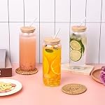 YUNCANG 6 Pack Bamboo Lid Glass Drinking Glasses with Glass Straw - 20-ounce Can Shaped Glassware for Beer, Iced Coffee, Cocktails, Whiskey, and More, Perfect for Cocktails, Whiskey, and Gifting