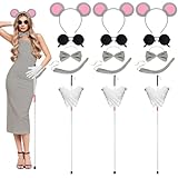 AIHSUMC 18 Pcs Halloween Mouse Theme Costume Accessories Set, Mouse Headbands Upgrade Folding Blind Cane Round Sunglasses White Gloves for Halloween Party Favor