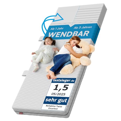 Bellabino Twist Kindermatratze 90x200 cm – Matratze Kinderbett Härtegrad H1/H2 – Hochwertige 7 Zonen Kaltschaummatratze – Jugendmatratze 15 cm...