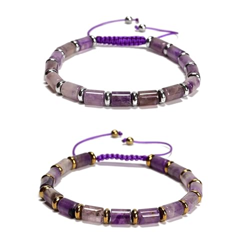 Bracelet de Perles ZXQUEGF en Pierre de Guérison 6x8mm Énergie Spirituelle Réglable 2 Pièces