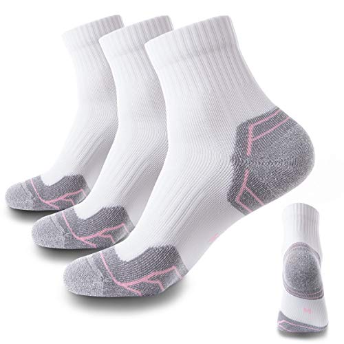 SOLAX Women Coolmax Cotton Athletic Sport Quarter Running Socks 3 Pairs (M, White158)