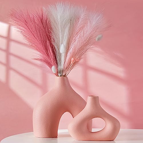 Serwalin Pink Vase Set 2 for Home Decor Ceramic, Donut