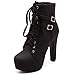 Susanny Women Autumn Round Toe Lace up Ankle Buckle Chunky High Heel Platform Knight Black Martin Boots 10 B (M) US (CN Size_42)