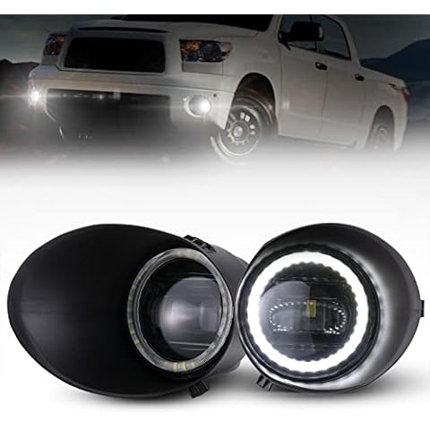 BUNKER INDUST LED Fog Light with Daytime Running Lights for Toyota Tundra 2007-2013/Sequoia 2008-2011, Clear Lens OEM Driving DRL Bumper Fog Lamp Assembly Kit Cover