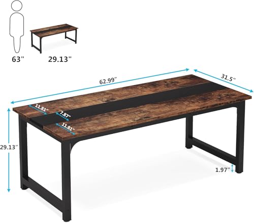 LITTLE TREE 63 Inch Large Executive Office Desk, Simple Computer Workstation with 31.5 inch Extra Wide Desktop for Home Office