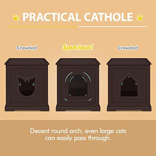 Yaheetech Wooden Cat Litter Box Enclosure, Black-Brown Cat Litter Box with Double Doors for Large Cat Kitty, Pet Side Table Cabinet with Tabletop Home Cat Pet Furniture, 95x53.5x57.5cm