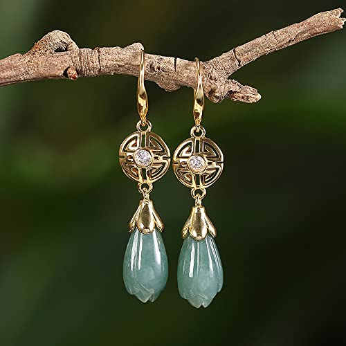 Boucles d'oreilles Magnolia en argent et jade naturel d'exception - 3