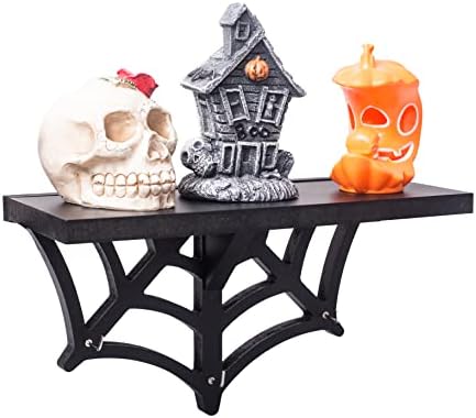 CEFRECO Spider Web Floating Shelf – Gothic Halloween Hanging Shelf With Hooks for Wall Oddities and Curiosities – Black Spooky Goth Wall Decor For Kitchen and Home – Crystal display Shelf for Stones