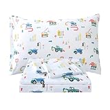 FEKOHIPY Kids Sheet Set Excavator Queen Size Bedsheet for Boys, 4PCS Digger Vehicle Printed Microfiber Soft Breathable Children Bedding Easy-Fit 14 Inch Deep Pocket