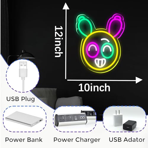 Image of Dandy Balloon Animal Neon Sign Balloon Cartoon Neon Sign for Wall Decor, Retro Toon Horror Game Fan Gifts, Funny Bunny Mascot Night Light for Kids Teens Gaming Room Setup