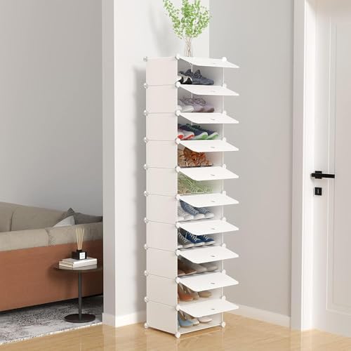 Miniatura 9 de Homidec Zapatero, 10 Niveles Zapatero Entrada Recibidor, Capacidad Para 20 Pares, Estrecho Zapateros Estrechos Para Entradas, Dormitorios Y Pasillos Blanco