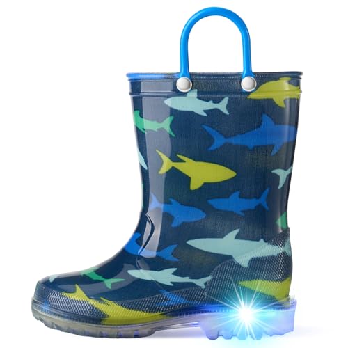 HISEA Kids Light-Up Rain Boots Waterproof Shoes with Easy-On Handles