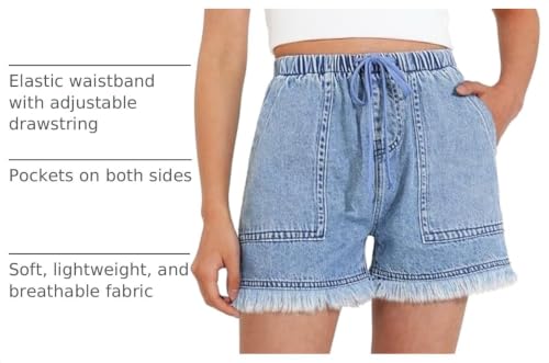 Image of BOOPH Girls Jean Shorts Denim Elastic Waist Drawstring Short for Teen Girl