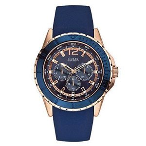 �r���v �Q�X GUESS Men's U0485G1 Comfortable Rose Gold-Tone & Blue Silicone Multi-Function Watch�y���s�A���i�z