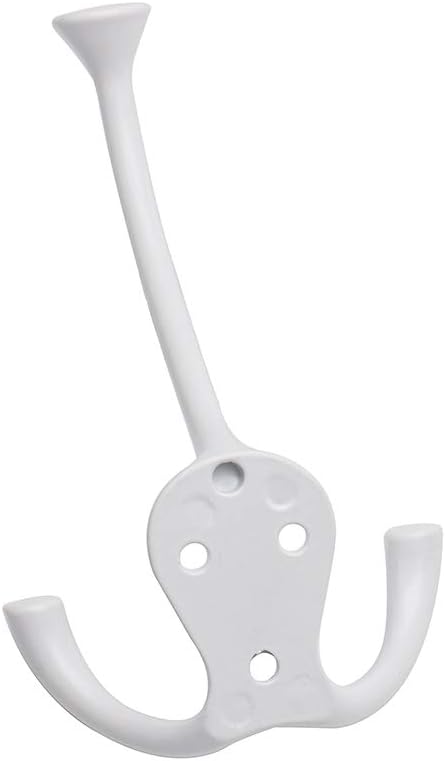 HARPOON 5 Pack Heavy Duty Three Flared Prongs Coat Hooks, Wall Mounted with 15 Screws Retro Three Robe Hooks, Utility Hooks for Scarf, Bag, Towel, Key, Cap, Cup, Hat (White)