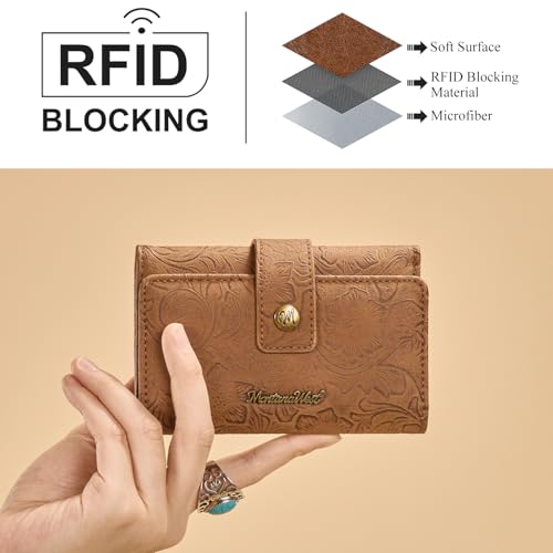 Montana West Brown Wallets for Women Embossed Floral Wallet Womens Trifold Small Wallets Woman Card Cash Wallet Ladies Female RFID Wallets with ID Window - Image 5