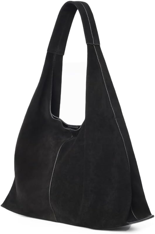 VAKAER Genuine Suede Leather Hobo Bag for Women, Slouchy Oversized Crescent Shoulder Tote Purse with Detachable Zip Pouch
