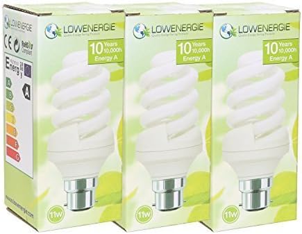 11W (=65W) Energy Saving Spiral CFL 6500K Day White colour Light Bulb B22 Bayonet Cap, 10 Years, 10,000 hours compact fluorescent (3)
