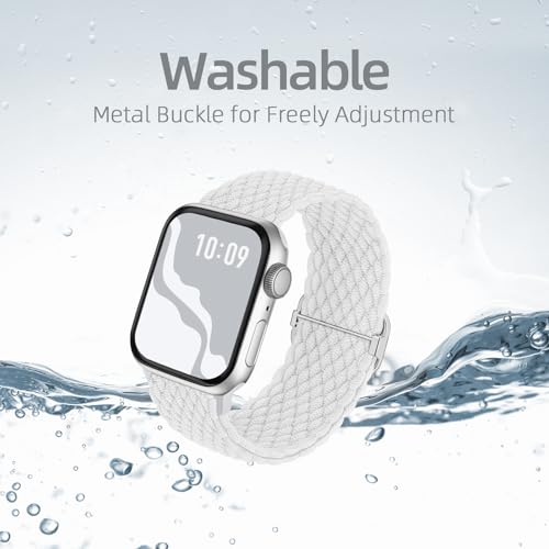 Image of 4 Pack Braided Stretchy Bands Compatible with Apple Watch 40mm 41mm 38mm 42mm 44mm 45mm 46mm 49mm Women Men, Breathable Nylon Elastic Daily Use Straps for iWatch Series 11 /10 9 8 7 6 5 4 3 SE /Ultra 2