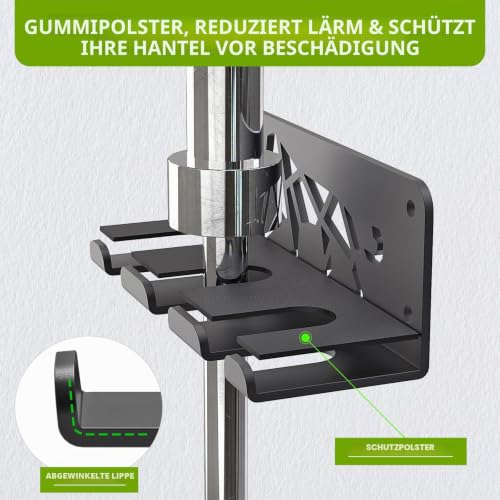 Kipika Vielseitiger Langhantelhalter zur Wandmontage mit 3 Haken, Aufbewahrungsregal für 3 Langhantelstangen, hält unter 33 mm Stangengröße und Fitness-Zubehör, platzsparende Fitness-Organisation für