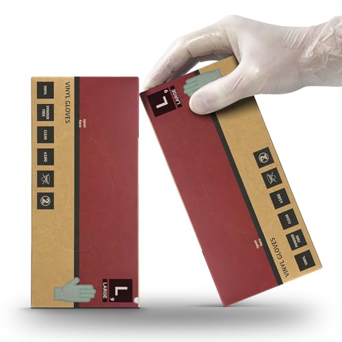 RE-GEN Clear Vinyl Powder Latex Free Multipurpose Disposable Gloves | 100 Gloves/Per Box (2 Boxes | Clear, Large)