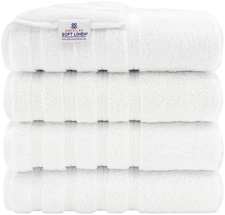 American Soft Linen Luxury 4 Piece Bath Towel Set, 600 GSM 100% Cotton Turkish Bath Towels for Bathroom, 27x54 in Extra Large Bathroom Shower Towels, White - Thumbnail 3