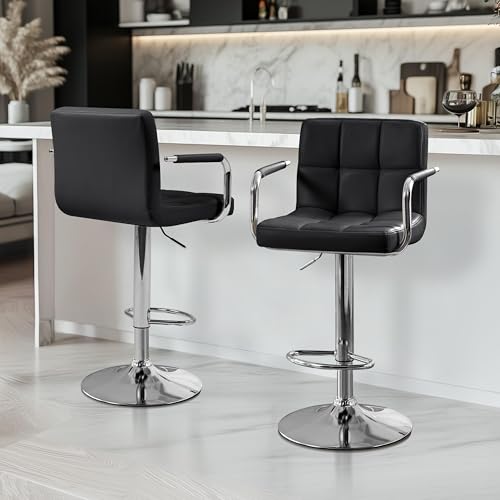 Image of Yaheetech Bar Stool, Swivel with Backs, Adjustable Height, Black