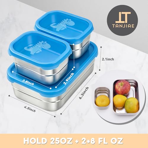 Image of Tanjiae 3 CUP+1 CUP Stainless Steel Lunch Snack Containers Set | Leak Proof 304 Stainless Steel Food Containers with Silicone Lids - Perfect Metal Lunch Box for Home and Travel (25oz+8oz*2)
