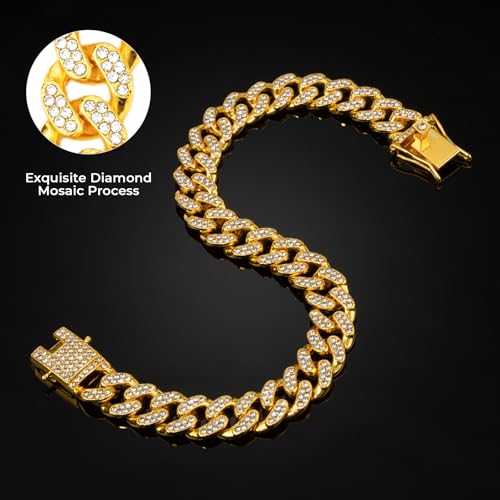 Image of Gold Dog Chain Diamond Collar Walking Metal Chain Collar with Secure Buckle, Pet Cuban Style Collar Jewelry Accessories for Small Medium Large Dogs, Available in Multiple Pet Gift (Gold, 10inch)