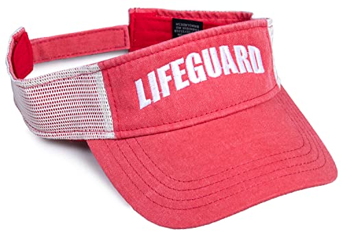 Ann Arbor T-shirt Co. Lifeguard Visor | Professional Guard Hat Red Sun Cap Men & Women Costume Uniform - Red/White