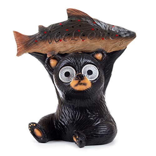 Blazin BB-SOL-BEAR Patio Animals | Welcome Bear And Trout Solar Eyes | Animal Yard Decorations | Yard, Pond, Pool Or Deck Decor | Weather Resistant Patio Gift cover