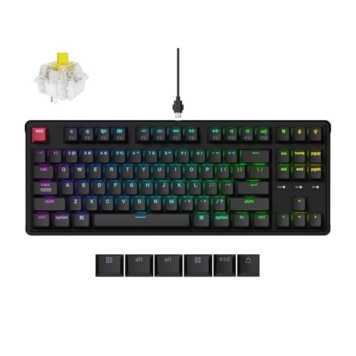 Image of Keychron C3 Pro QMK /VIA Custom Mechanical Keyboard, 8000 Polling Rate Hot Swappable Programmable 87 Keys Compact TKL Layout Gasket Mount, RGB Backlight Wired Gaming Keyboard with Super Banana Switches