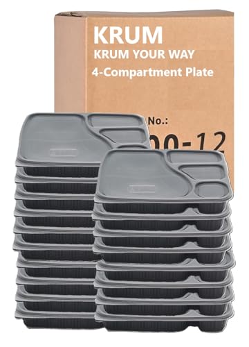 Image of Krum 4-Compartment Plastic Plate | Durable Reusable Meal Tray with Sections | Microwave Safe Food Serving Plate for Office, Home, Restaurants, Canteens & Food Delivery (Pack of 100)