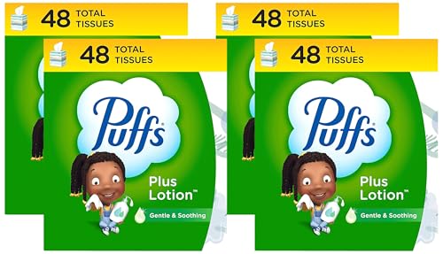 Puffs Plus Lotion Facial Tissue, 48 Tissues, Pack of 4 | Cube Box