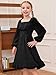 Haloumoning Girls Long Sleeve Dress Kids Ruffle Tiered Dress Swiss Dot Flowy A Line Dresses 5-14 Years Black