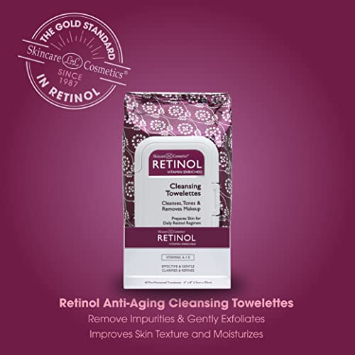 Retinol Anti-Aging Cleansing Towelettes – All-In-One Cleanser, Toner & Makeup Remover In A Convenient Pre-Moistened Wipe – On-The-Go Exfoliating, Toning & Hydrating Leaves Skin Clean, Fresh & Refined #TOP1