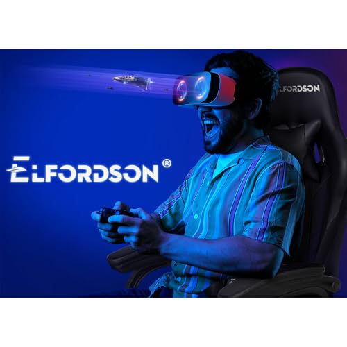 ELFORDSON Gaming Chair with 2-point Massage Lumbar Cushion, High Back PC Computer Game Chair, 150° Reclining Office Chair with Headrest & Footrest, 360° Swivel, Home Esports, PU Leather, Black - Image 4