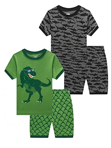 Family Feeling 4 Piece Little Boys Shark Dinosaur Pajamas Short sleeve summer Cotton Kid Pjs 6