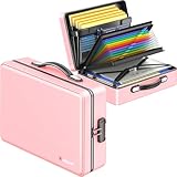 ANZAKY Fireproof Document Box with Fireproof Zipper, Hard Inner Shell Fireproof Document Bag with Lock, Fireproof Water Resistant Important Document Organizer 16 inch Laptop File Briefcase (Pink)