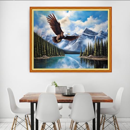 Image of Dooxvey Cross Stitch Kits for Adult Beginners - Full Range of Stamped Kits, Needlepoint & Embroidery Kits - 11CT Cross Stitch Patterns - Eagle Mountain & River - 16x20 inch