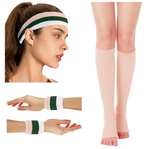 Image of v28 Neon Leg Warmers Set for women Headband Sweatbands Wristbands 80s 90s Pink Running Fanny 80's Plus Size Costumes Pack